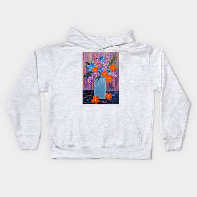 A beautiful bouquet of mixed flowers in a tall vase Kids Hoodie by kkartwork